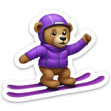 Teddy bear skiing on purple skis sticker