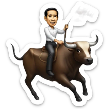 Jokowi rides bull with Indonesian flag sticker