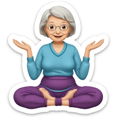 mulher idosa com as pernas cruzadas e maos em cima da pelve  sticker