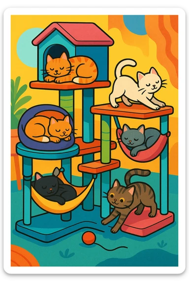 cats relaxing in a vertical playhouse sticker