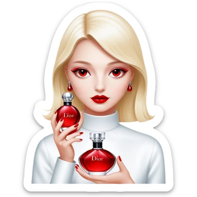 A girl holding hypnotic poison  dior perfume sticker