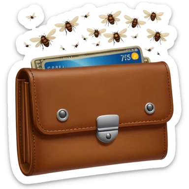 A wallet with flies coming out of it sticker