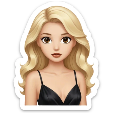 Luxury blonde model, brown eyes, sleek wavy hair, black silk gown sticker