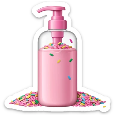 Pink shower gel light pink bottle with sprinkles and confeti on the bottle with a flip cap sticker
