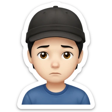 Gere um menino de cabelos preto e boné com feição triste sticker