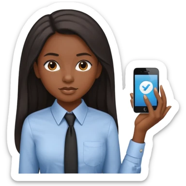 black girl working in collared formal shirt and long sleek hair sticker