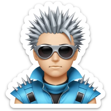 cyber y2k guy with spiky hair, futuristic sunglasses, and duct tape across his mouth sticker