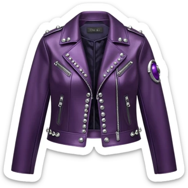 Dolce and gabanna brand Cropped midnight plum color leather detailed jacket for women with silver metallic chrome, gothic edgy style embellishments. 8k, 5000x5000px, 3D rendering, realistic, isolated still life, no emoji faces no emoji icons no human figures  sticker
