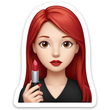 una chica con un pintalabios en la mano de 18 años, de piel blanca con el pelo liso, largo y pelirrojo, ojos marrones sticker