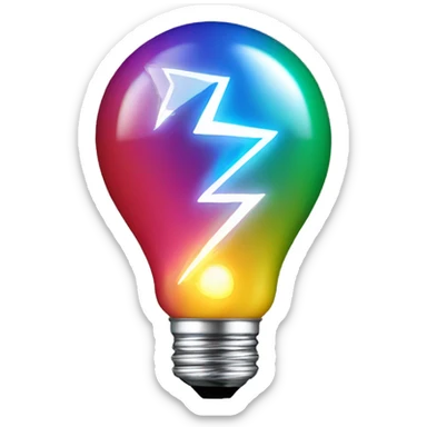 Favicon logo combining a light bulb with a lightning bolt showing in place of the filament for a guessing game website with color sticker