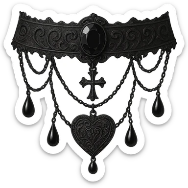 Add a heart-shaped pendant to the black goth choker, keeping the gothic style. Remove the background. sticker