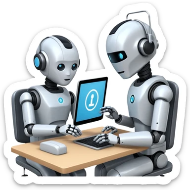 Digital Labour as an example of Agents at work in a workplace setting. I want to see a traditional office worker and a support co-worker that is an AI Agent [Not a Robot]. I DO NOT WANT images of ROBOTS! sticker