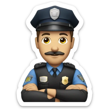 A man with a mustache and short hair with police cap driving a pickup sticker