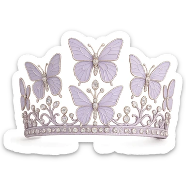 butterfly crown with a light purple base, butterflies in pastel lavender enamel, sparkling gems sticker