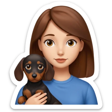 brown hair girl with black and tan dachshund puppy sticker
