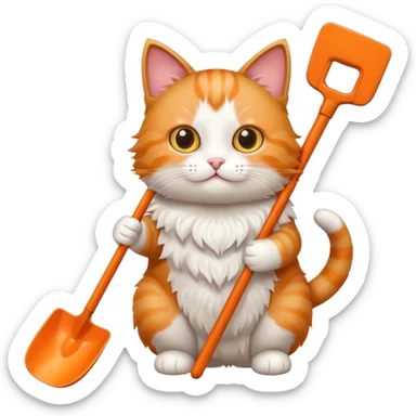 A very cute cat holding a toilet shovel sticker