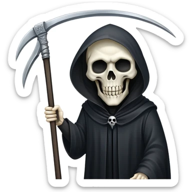 The Grim Reaper bent over, staring at you with his scythe in hand sticker