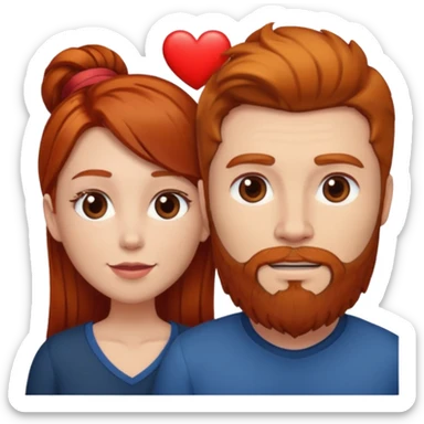 👩🏼‍❤️‍👨🏽 Something like this, but make the guy more lighter and give the girl a bit more red hair like ginger style make the guy have dark brown hair, same with the beard and add a heart in the middle above us sticker