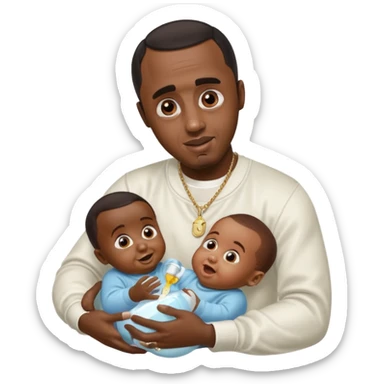 Sean “Diddy” Combs with baby oil and a very small infant and he’s pouring the baby oil on the baby and they have a scared face they’re really scared while diddy is happy sticker