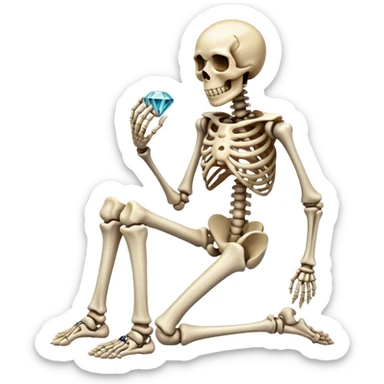 Skeleton on one knee proposing with diamond ring sticker