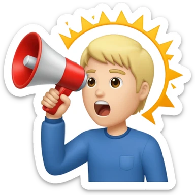  2nd pic yelling into megaphone held in right hand sticker