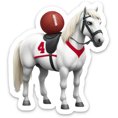a white horse mascot wearing a crimson footbal jersey sticker