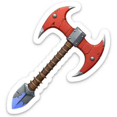 savage barbarian axe object icon, spiked double blade, battle-worn metal, scratches, heavy fantasy weapon, 3D cartoon, mobile game icon style, centered, clean background, no text, no watermark sticker