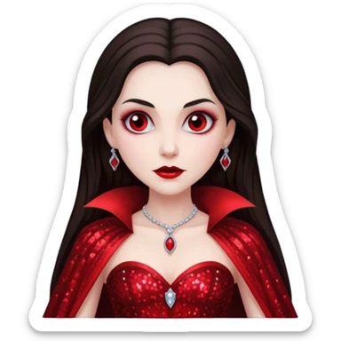 Bride of Dracula with long dark brown hair, red sequin outfit sticker