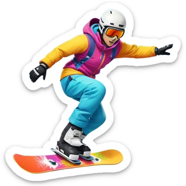 An icon showing a snowboarder performing an exciting jump on a snow-covered slope. The background features towering mountains, snow-covered trees, and a bright, clear sky. Transparent background highlights the speed, agility, and thrill of snowboarding. sticker