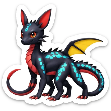 Cute Exotic Colorful Guilmon-Salandit-Umbreon-Fakémon-hybrid-creature (full body)  sticker