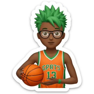 Green-Haired Athlete – Green spiky hair, orange basketball uniform, glasses, holding ball.


 sticker