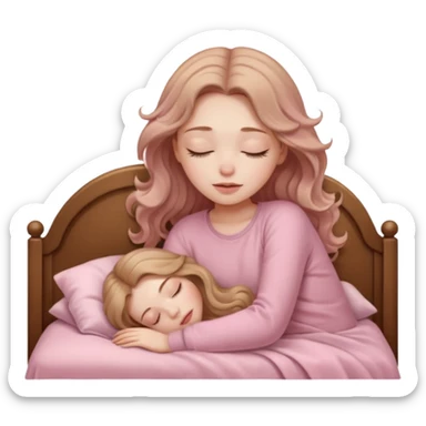 girl with pale skin and long wavy light brown hair in light pink clothes sleeping alone sticker