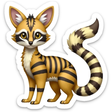 Civet-Genet-Possum-Serval-Caracal-Sergal-Trico-Numbat-Furret-fusion-Fakemon-hybrid-creature (full body) with long tufted ears and a striped tail sticker