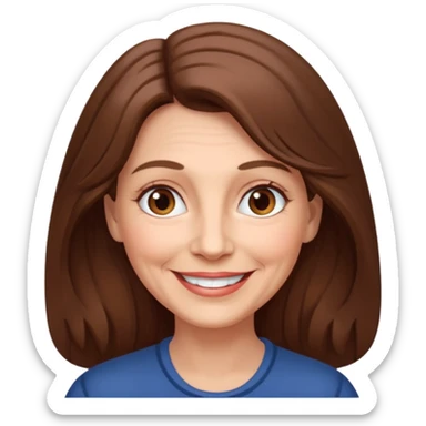 Woman 70, long brown hair, brown eyes, smiling sticker