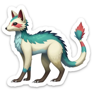 Rare realistic exotic edgy dark gothic gloomy epic pretty beautiful handsome gorgeous aesthetic colorful vibrant Vernid-Trico-species-Fakemon-creature by LiLaiRa, 4 legs, 1 tail, random markings, (full body) sticker