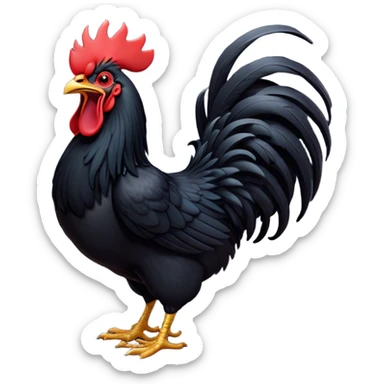 Cinematic Cute Yawning Black Rooster Portrait Emoji, Head tilted slightly with a dramatic, wide-open yawn, showcasing a soft, downy black plumage with a crisp red comb and drooping wings, round eyes barely open in drowsy contentment, Simplified yet irresistibly adorable features, highly detailed, glowing with a soft, cozy glow, high shine, relaxed yet expressive, stylized with a touch of whimsy, bright and endearing, soft glowing outline, capturing the essence of a sleepy yet affectionate rooster, so drowsy it feels like it could stretch out of the screen and curl up for a nap! sticker