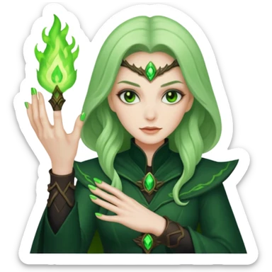 world of warcraft warlock hand with green fire checking nails like a pedicure was just done  sticker