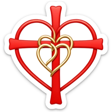 Two red  heart outlines  entwined with a simple gold cross  sticker