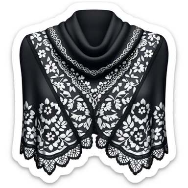 A black lace shawl with an elegant and delicate design sticker