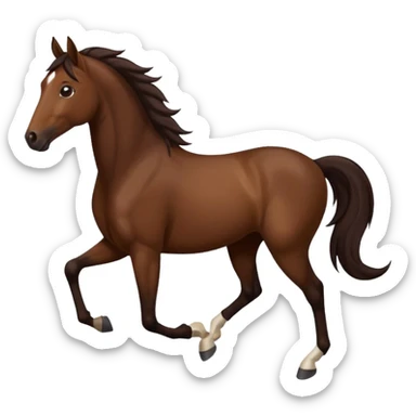 Make a brown horse emoji that has a white spot on head and deep dark brown legs up to knees, also make the tail and mane  a very very dark brown, also make the horse trotting sticker