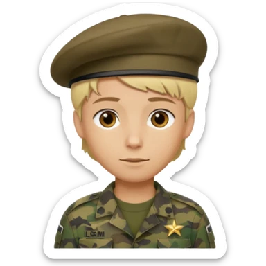 a soldier with short blonde hair in camo male in a beret  sticker