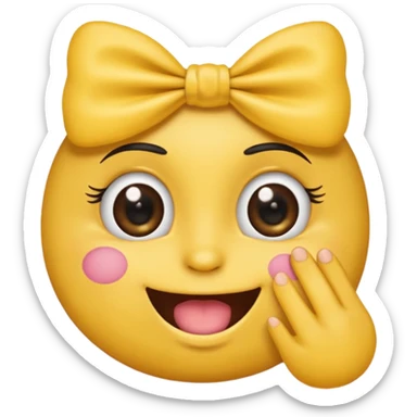 Şimdi sana bir tane emoji göstereceğim eli ağzında gözlerinde kirpik kafasında da kurdele olsun sticker