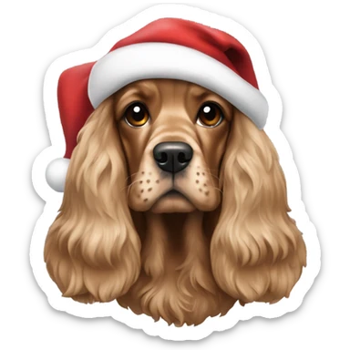 English cocker spaniel wearing a Santa hat sticker
