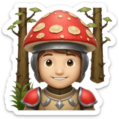 mushroom knight portrait, head and shoulders only, helmet made entirely of a large mushroom cap, textured mushroom surface, tiny fantasy armor collar, heroic smile, magical forest vibe, 3D cartoon, mobile game icon style, clean background, no text, no watermark
 
 sticker