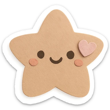Cute pastel brown star with a tiny pastel heart, no limbs, full body, transparent background, kawaii paper craft style. sticker
