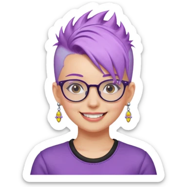 light purple hair girl mohawk with earrings and glassess sticker