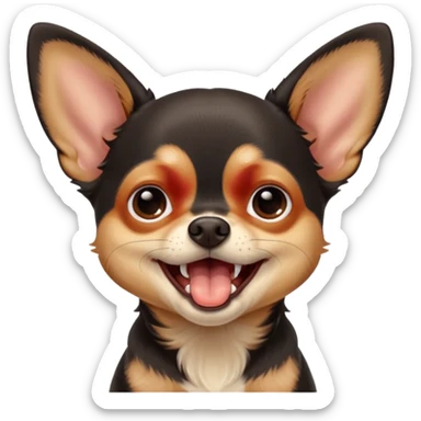 A high-resolution digital illustration of a cute black and tan chihuahua yawning. portrait in a clean, semi-realistic style sticker