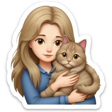 A long-haired girl hugs a British longhair cat tightly sticker