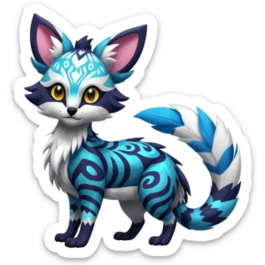 Futuristic furry fluffy floofy feathery tribal marked Genet-Absol-Kyurem-Zeraora-Primagen-fusion-creature  sticker