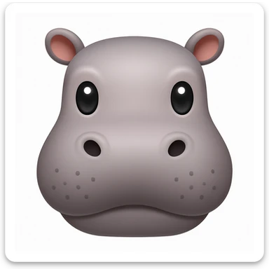 Make a hippo face emoji exactly like the reference image, in iOS emoji style. Same shape, color, and expression, smooth and shiny. Add a subtle highlight. sticker